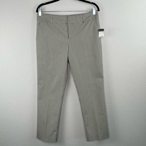 Norma Kamali Anthropologie Mid Rise Ankle Pant Black Straw Pinstripe 6 NWT - Picture 12 of 13